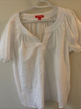 Joe Fresh White Peasant-Style Blouse with Scoop V-Neck